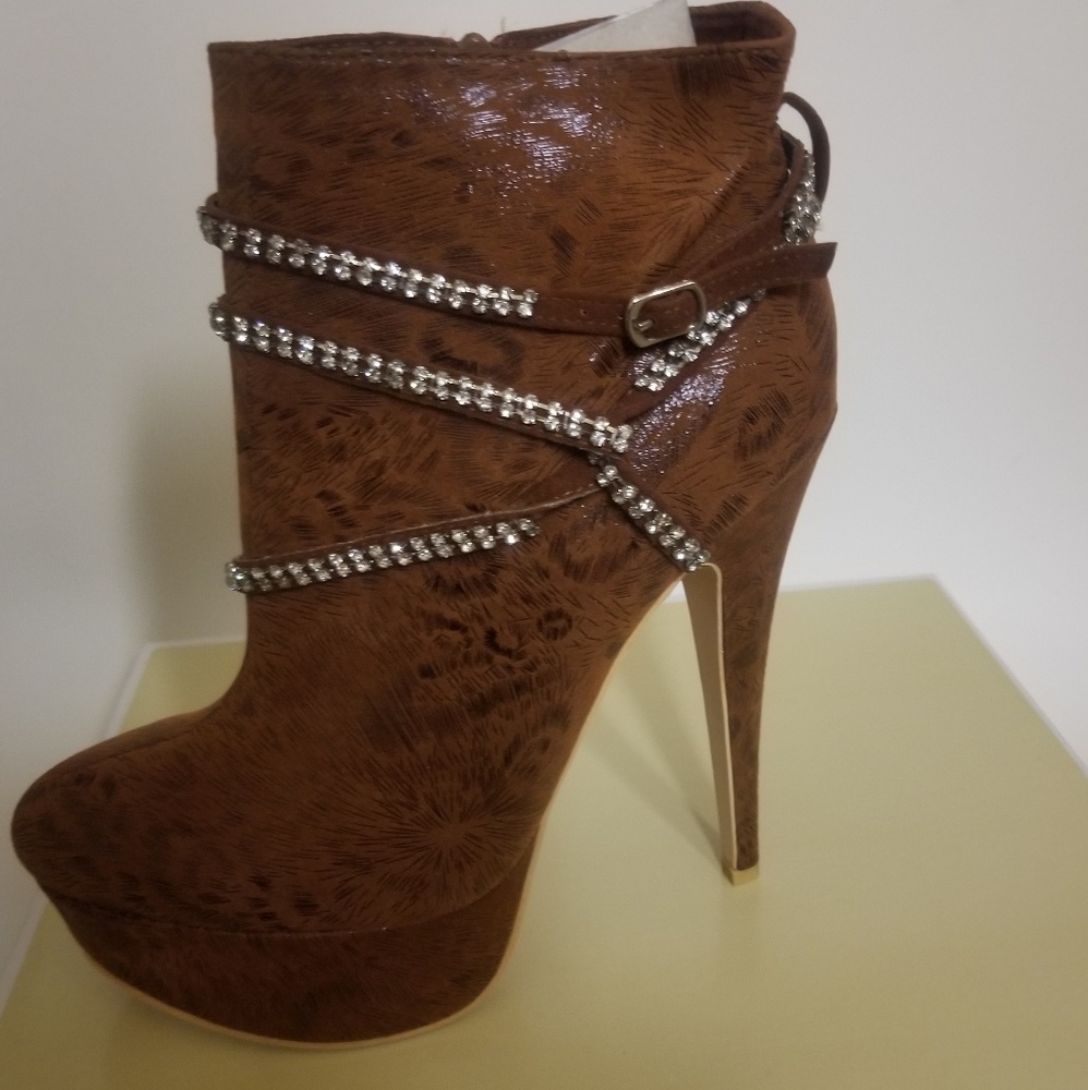 Janelle-06 high heel ankle boots with rhinestones